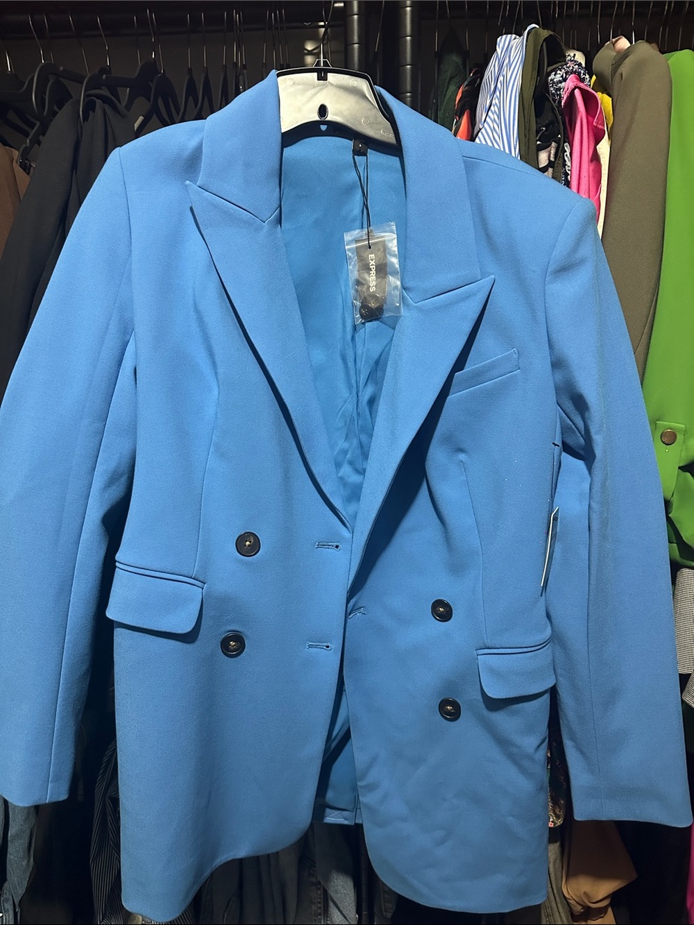 Express Double-Breasted Bright Blue Blazer